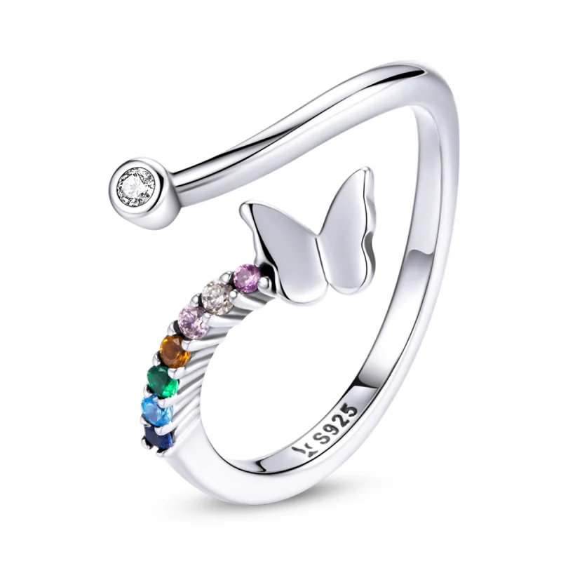 (image for) Pandora Style Rainbow Butterfly Open Ring - SCR730 - Product Image