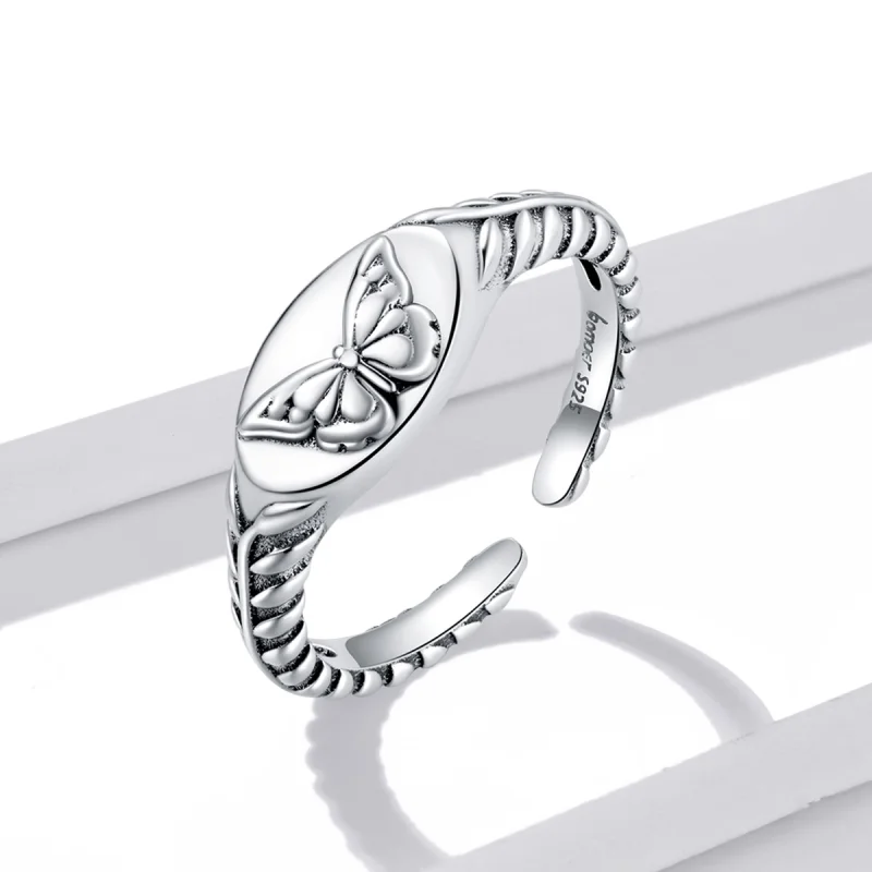 (image for) Pandora Style Retro Butterfly Open Ring - BSR200 - View 2
