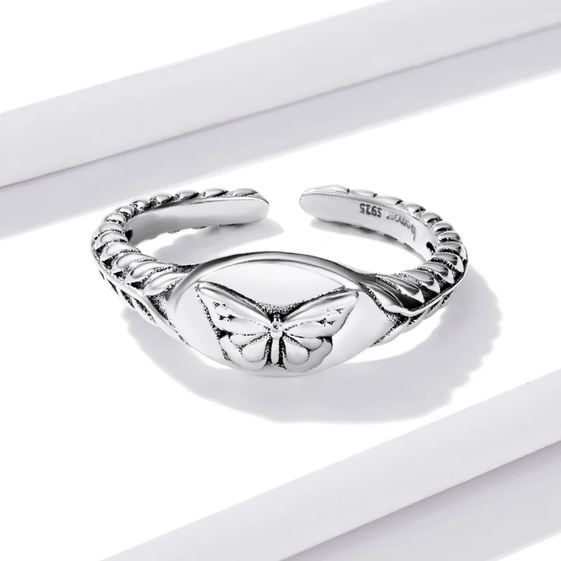 (image for) Pandora Style Retro Butterfly Open Ring - BSR200 - View 3