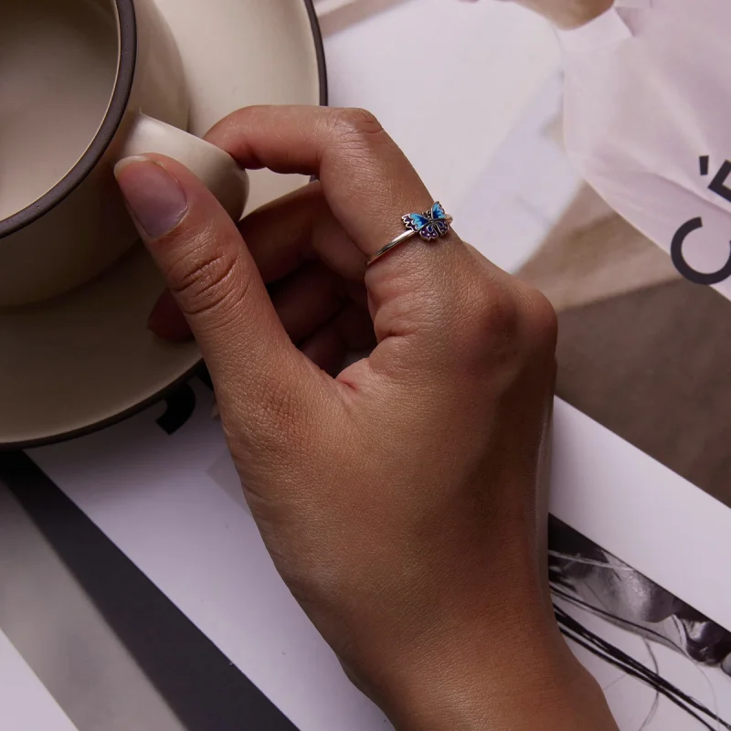 (image for) Pandora Style Retro Butterfly Open Ring - SCR802 - View 5