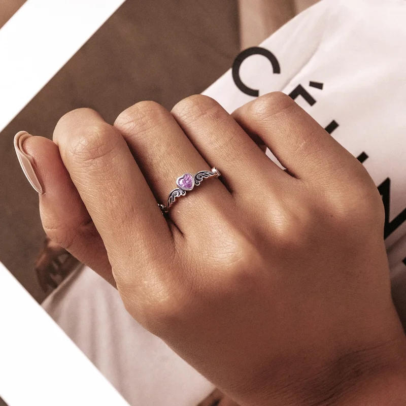 (image for) Pandora Style Retro Pattern - Heart Open Ring - SCR766 - View 7