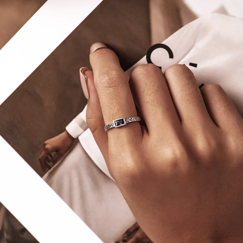 (image for) Pandora Style Retro Pattern - Zirconium Open Ring - SCR768 - View 7