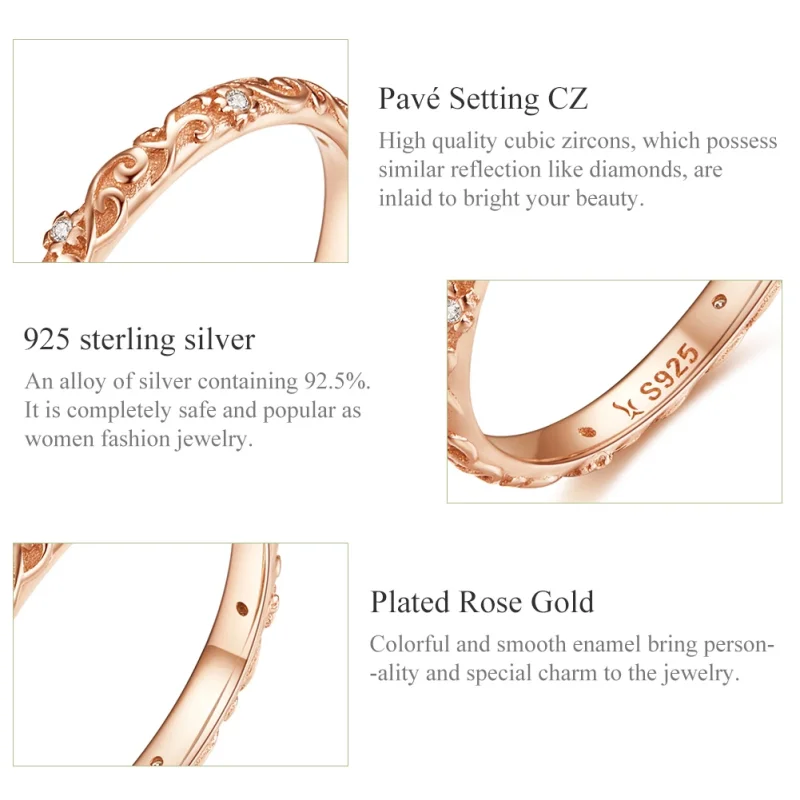 (image for) Pandora Style Rose Gold Retro Patterns Ring - SCR514 - View 4