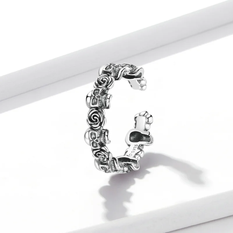 (image for) Pandora Style Rose Skull Open Ring - BSR218 - View 2