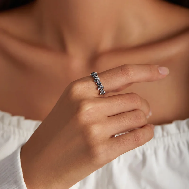 (image for) Pandora Style Rose Skull Open Ring - BSR218 - View 6