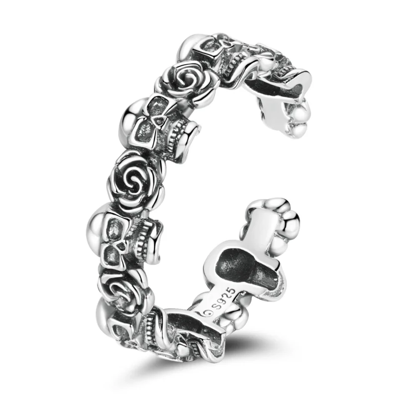 (image for) Pandora Style Rose Skull Open Ring - BSR218 - Product Image