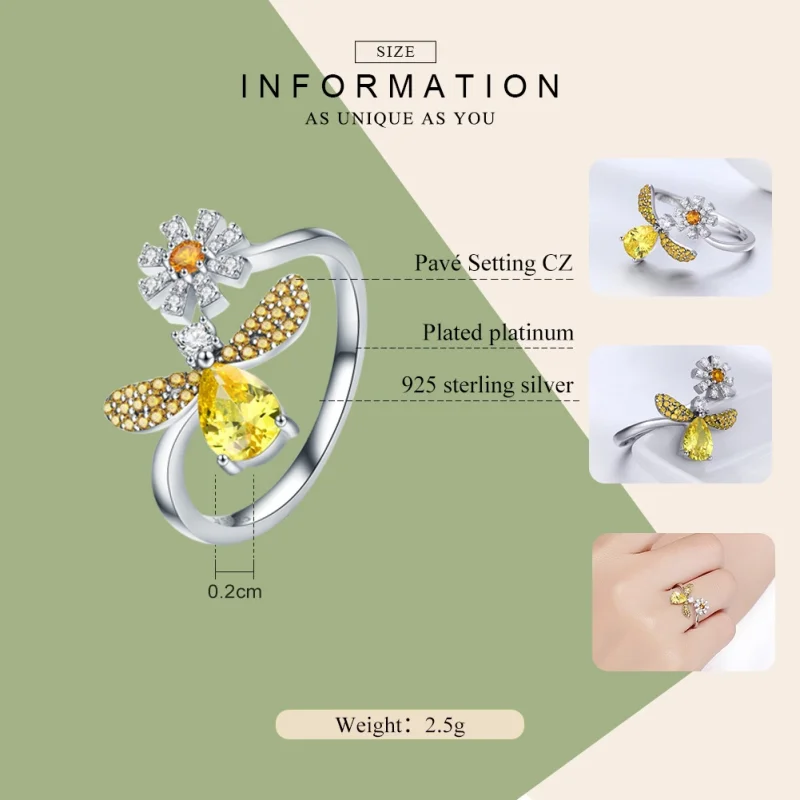 (image for) Pandora Style Silver Bee Wish Open Ring - SCR348 - View 3
