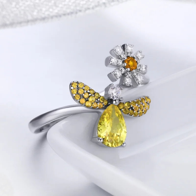 (image for) Pandora Style Silver Bee Wish Open Ring - SCR348 - View 5