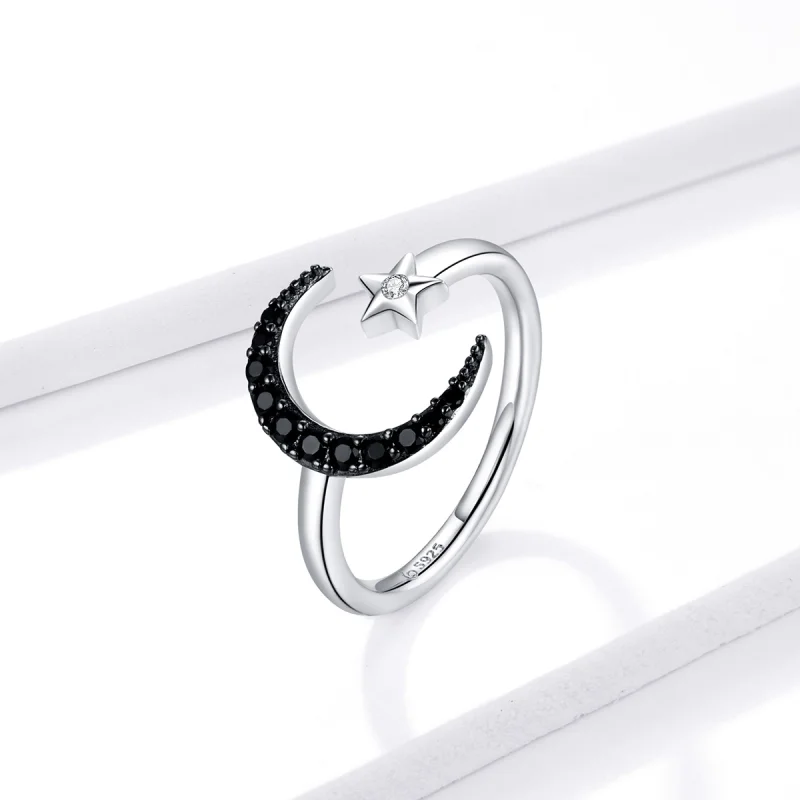(image for) Pandora Style Silver Best Friend Moon And Star Open Ring - BSR137 - View 2