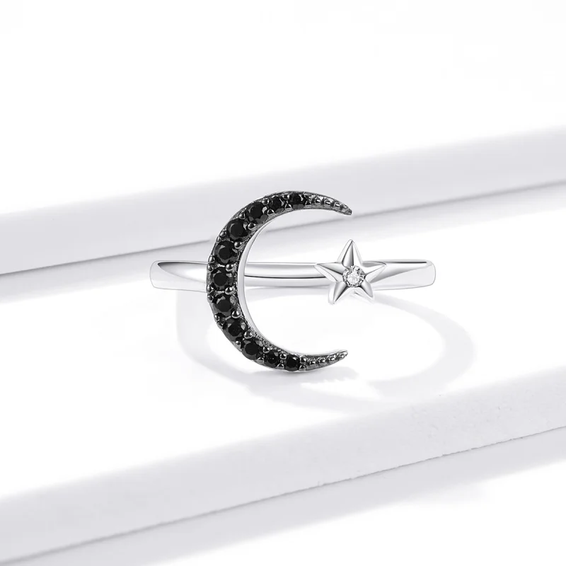 (image for) Pandora Style Silver Best Friend Moon And Star Open Ring - BSR137 - View 3