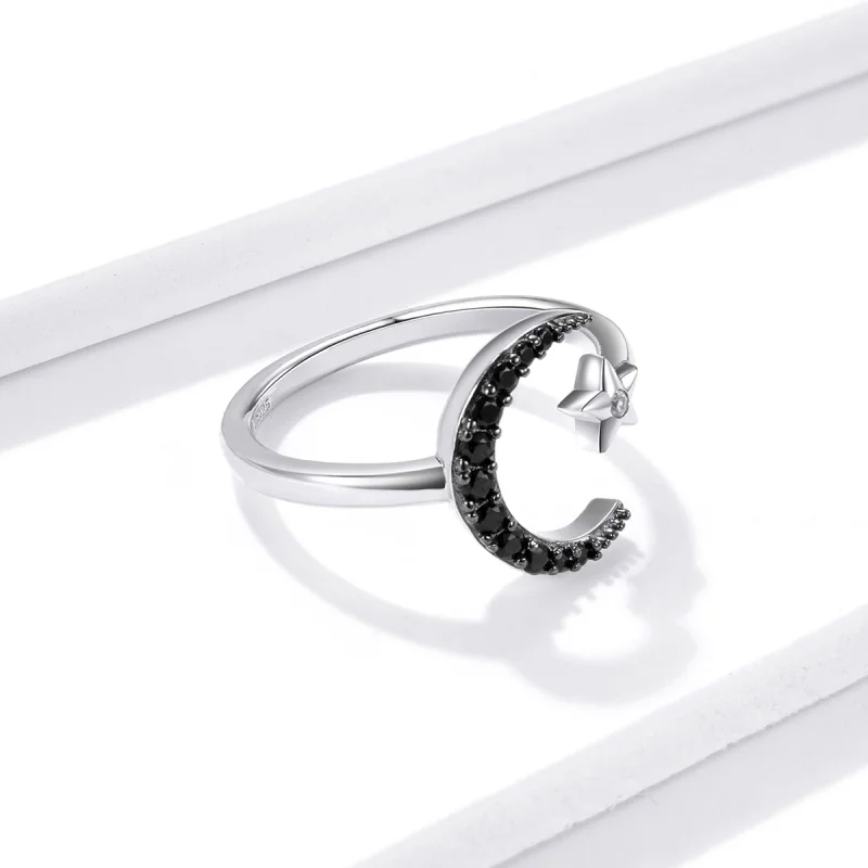 (image for) Pandora Style Silver Best Friend Moon And Star Open Ring - BSR137 - View 4