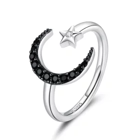 Pandora Style Silver Best Friend Moon And Star Open Ring - BSR137 Pandora Style Silver Best Friend Moon And Star Open Ring - BSR137