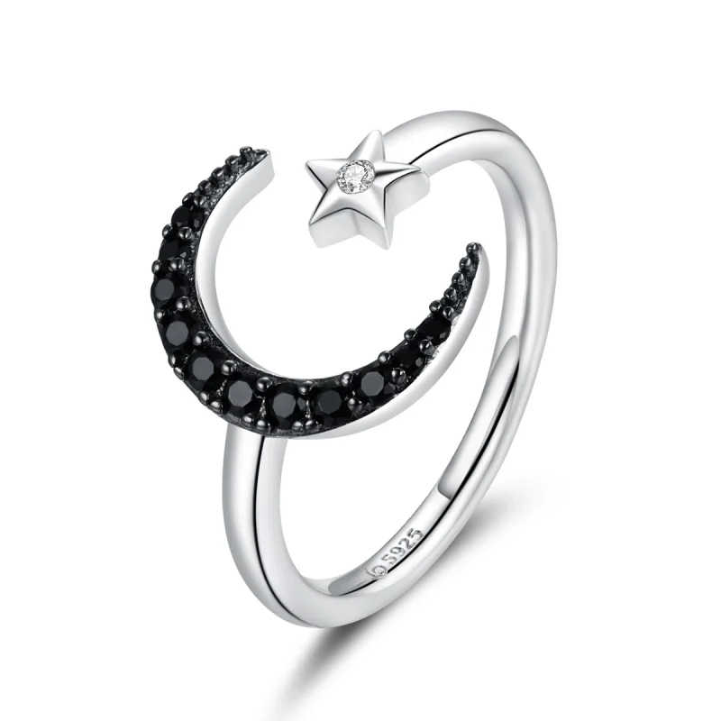 (image for) Pandora Style Silver Best Friend Moon And Star Open Ring - BSR137 - Product Image