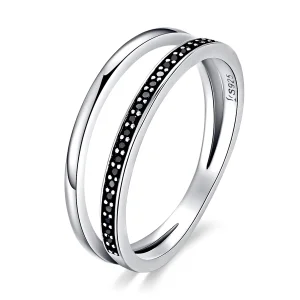 (image for) Pandora Style Silver Black and White Movement Ring - SCR082