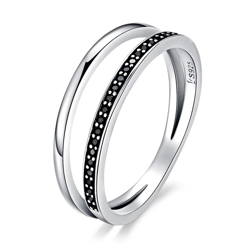 (image for) Pandora Style Silver Black and White Movement Ring - SCR082 - Product Image