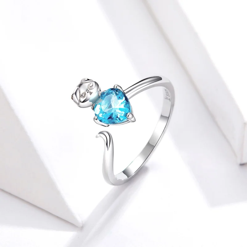 (image for) Pandora Style Silver Blue Kitty Ring - SCR533 - View 2