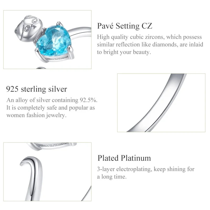 (image for) Pandora Style Silver Blue Kitty Ring - SCR533 - View 4