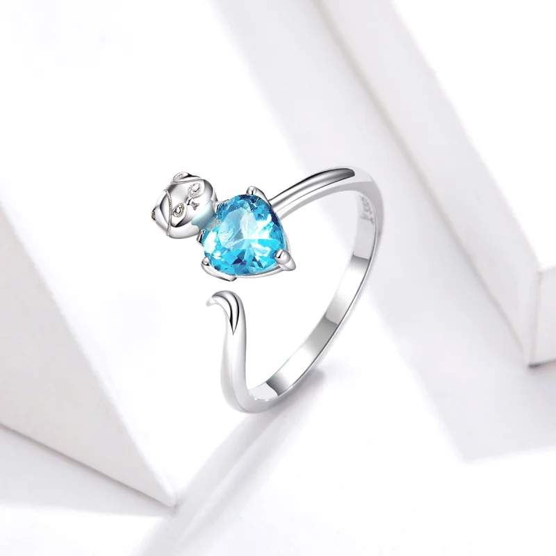 (image for) Pandora Style Silver Blue Kitty Ring - SCR533 - View 5