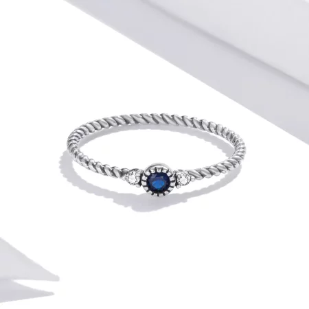 Pandora Style Silver Blue Stone Ring - SCR693