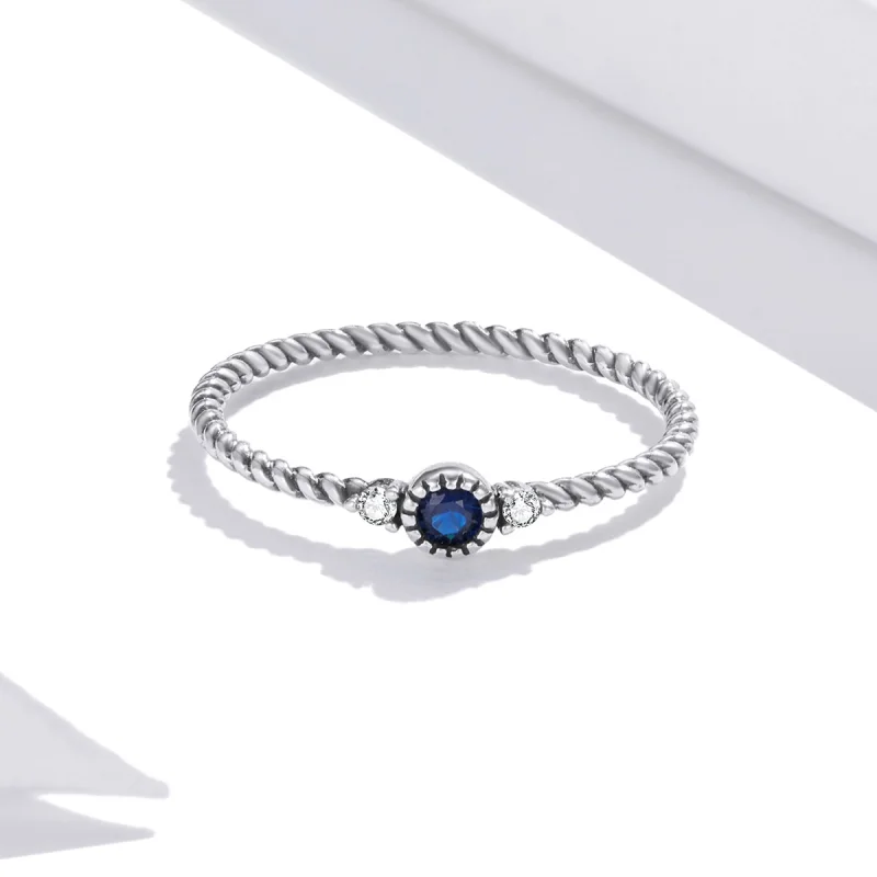 (image for) Pandora Style Silver Blue Stone Ring - SCR693 - View 3