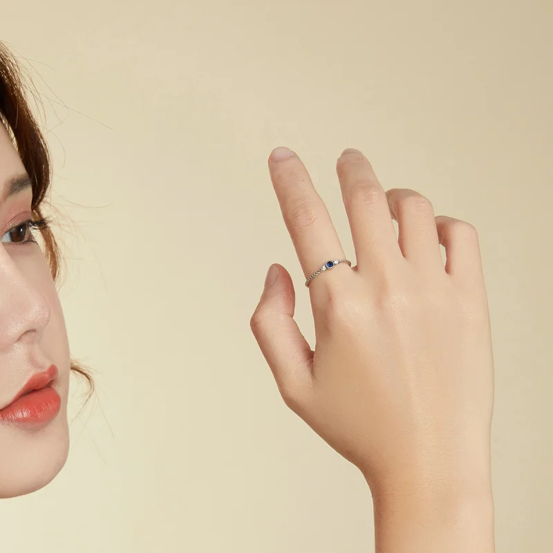 (image for) Pandora Style Silver Blue Stone Ring - SCR693 - View 6