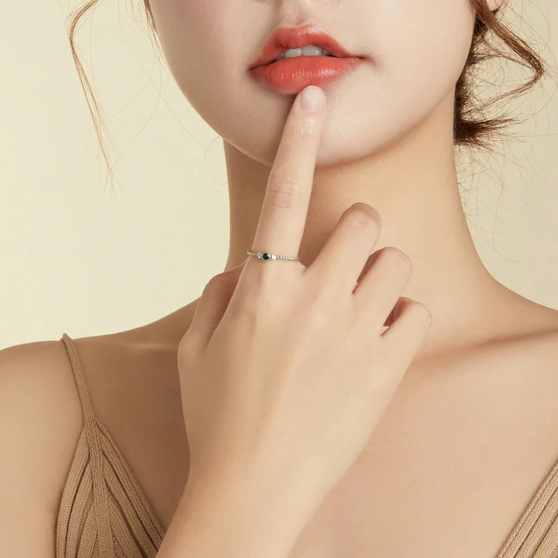 (image for) Pandora Style Silver Blue Stone Ring - SCR693 - View 7