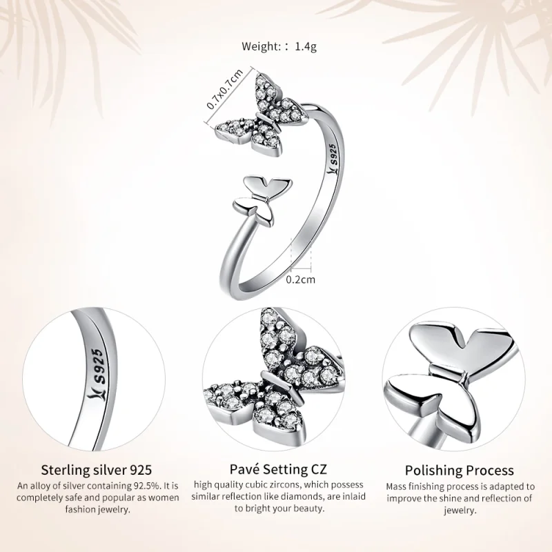 (image for) Pandora Style Silver Butterfly Dance Open Ring - SCR087 - View 3