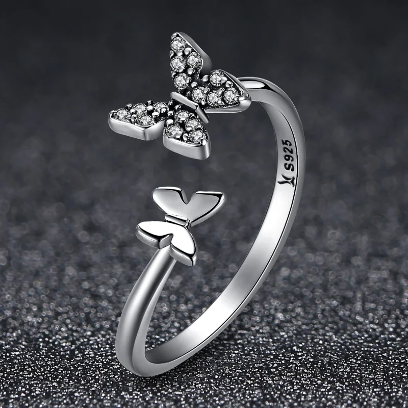 (image for) Pandora Style Silver Butterfly Dance Open Ring - SCR087 - View 4