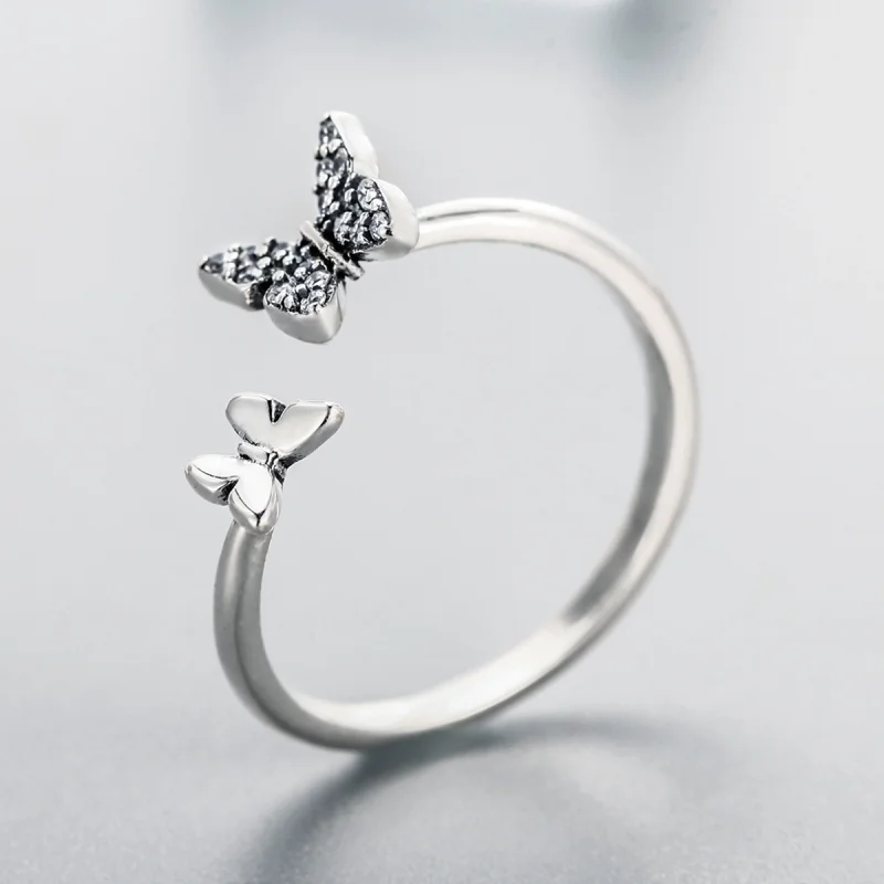 (image for) Pandora Style Silver Butterfly Dance Open Ring - SCR087 - View 5