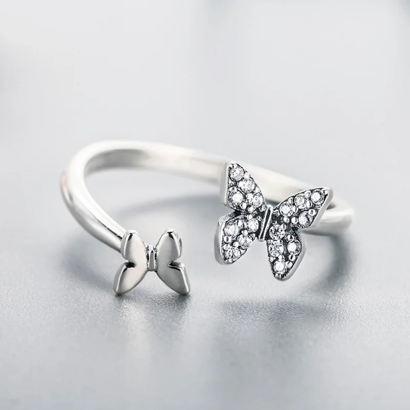 (image for) Pandora Style Silver Butterfly Dance Open Ring - SCR087 - View 6