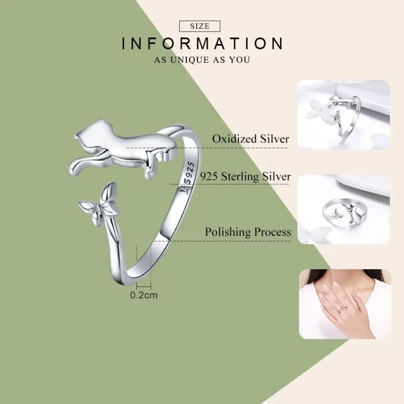 (image for) Pandora Style Silver Cat Companionship Open Ring - SCR443 - View 3