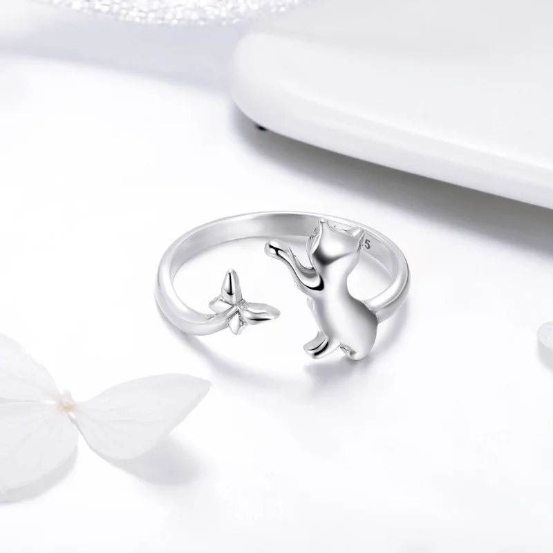 (image for) Pandora Style Silver Cat Companionship Open Ring - SCR443 - View 6