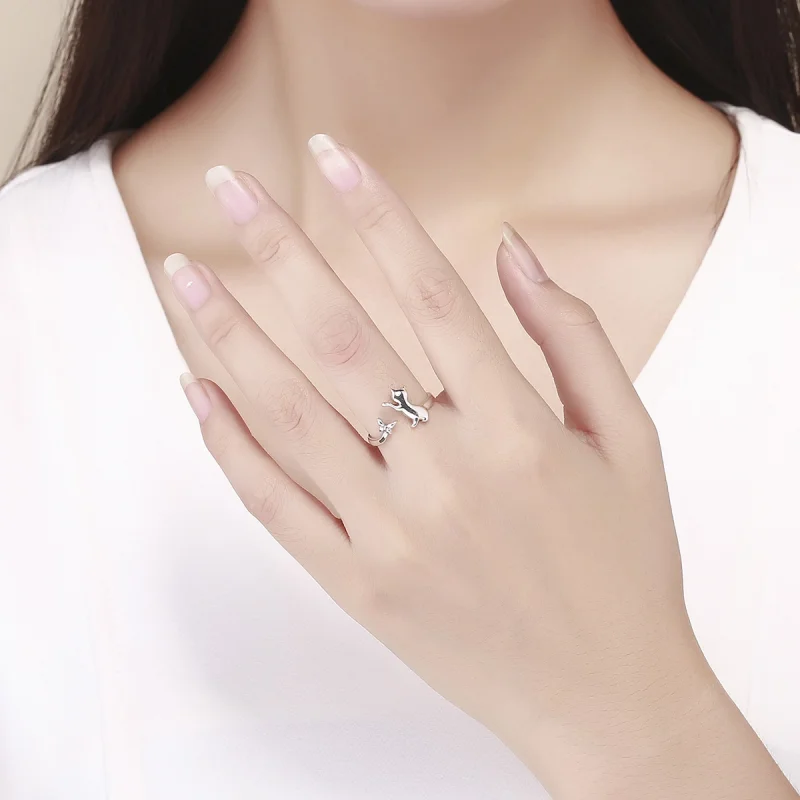 (image for) Pandora Style Silver Cat Companionship Open Ring - SCR443 - View 7