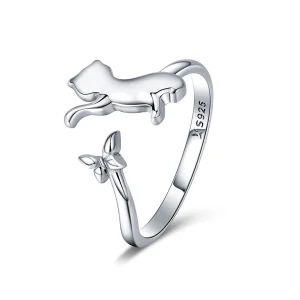 (image for) Pandora Style Silver Cat Companionship Open Ring - SCR443