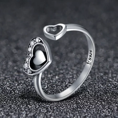 Pandora Style Silver Concomitant Two Hearts Ring - SCR168