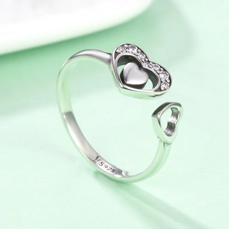 (image for) Pandora Style Silver Concomitant Two Hearts Ring - SCR168 - View 5