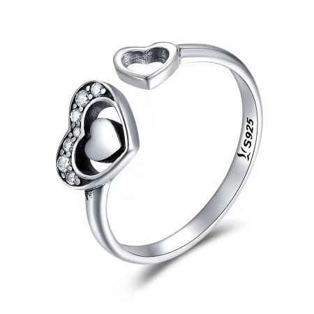 Pandora Style Silver Concomitant Two Hearts Ring - SCR168