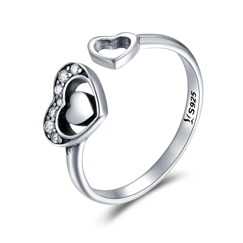 (image for) Pandora Style Silver Concomitant Two Hearts Ring - SCR168 - Product Image