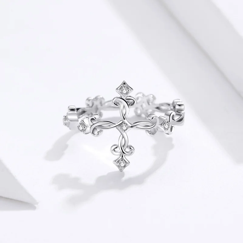 (image for) Pandora Style Silver Cross Open Ring - BSR041 - View 4