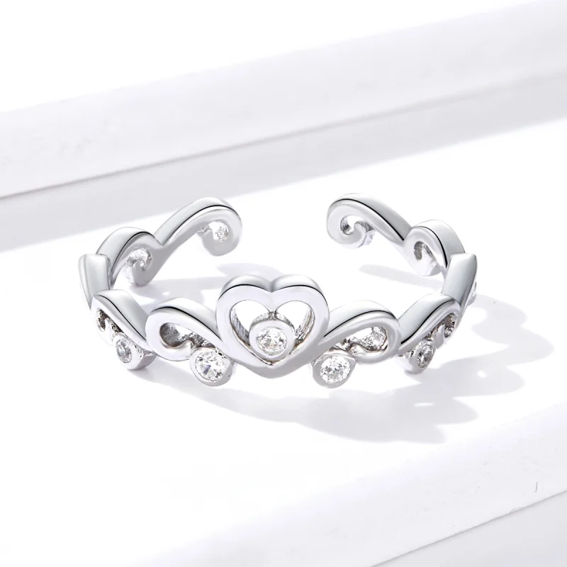 (image for) Pandora Style Silver Crown Open Ring - BSR105 - View 2