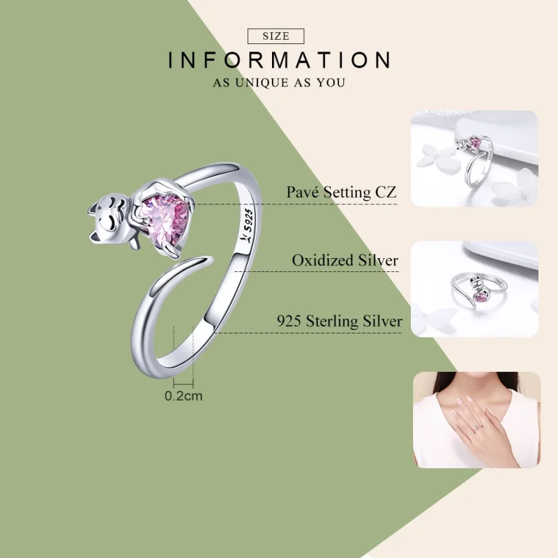(image for) Pandora Style Silver Cute Cat Open Ring - SCR446 - View 3
