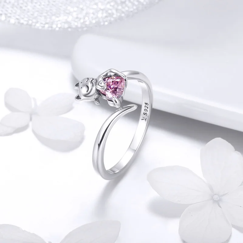 (image for) Pandora Style Silver Cute Cat Open Ring - SCR446 - View 4