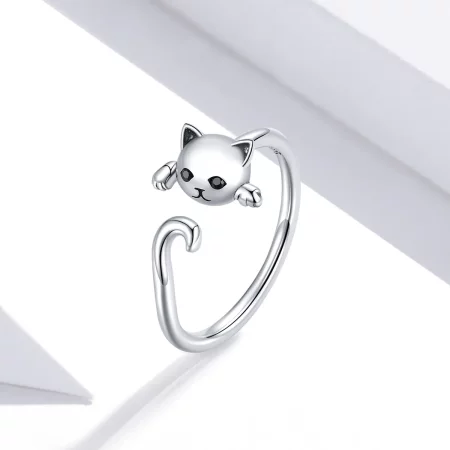 Pandora Style Silver Cute Cat Open Ring - SCR707