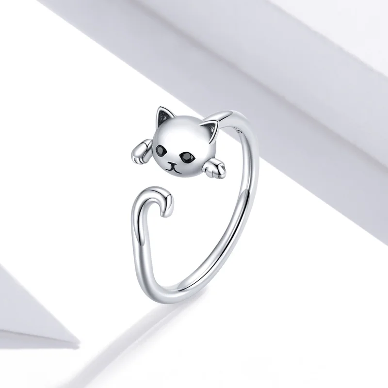 (image for) Pandora Style Silver Cute Cat Open Ring - SCR707 - View 2