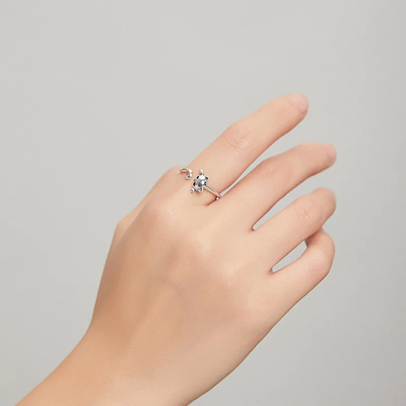 (image for) Pandora Style Silver Cute Cat Open Ring - SCR707 - View 5