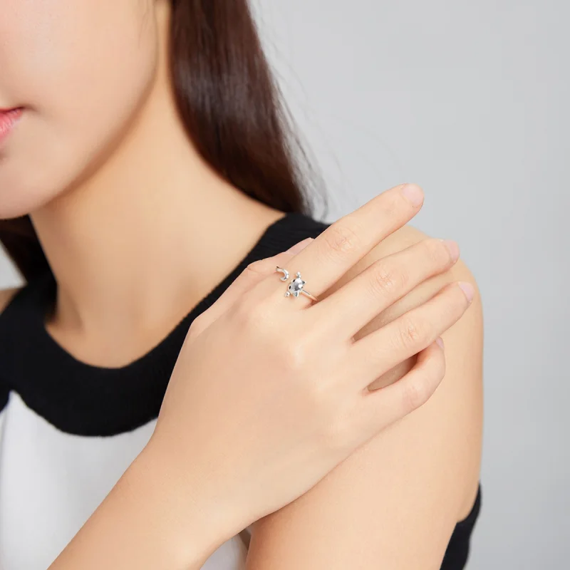 (image for) Pandora Style Silver Cute Cat Open Ring - SCR707 - View 7