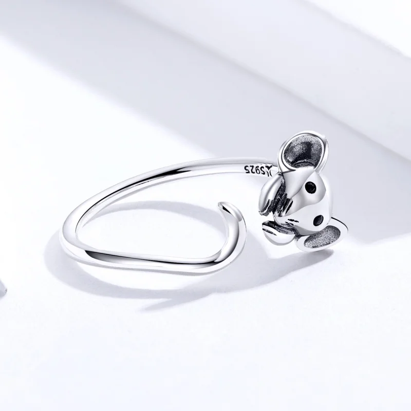 (image for) Pandora Style Silver Cute Mouse Open Ring - SCR632 - View 4