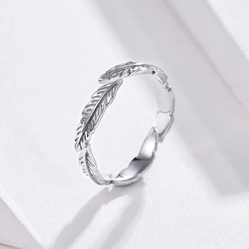 (image for) Pandora Style Silver Feather Open Ring - SCR517 - View 3