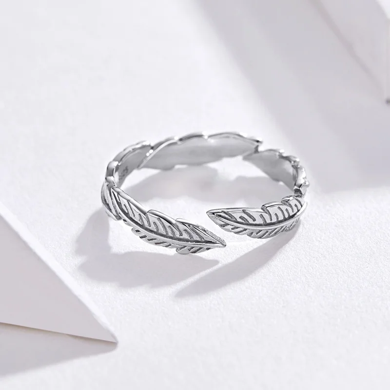 (image for) Pandora Style Silver Feather Open Ring - SCR517 - View 5