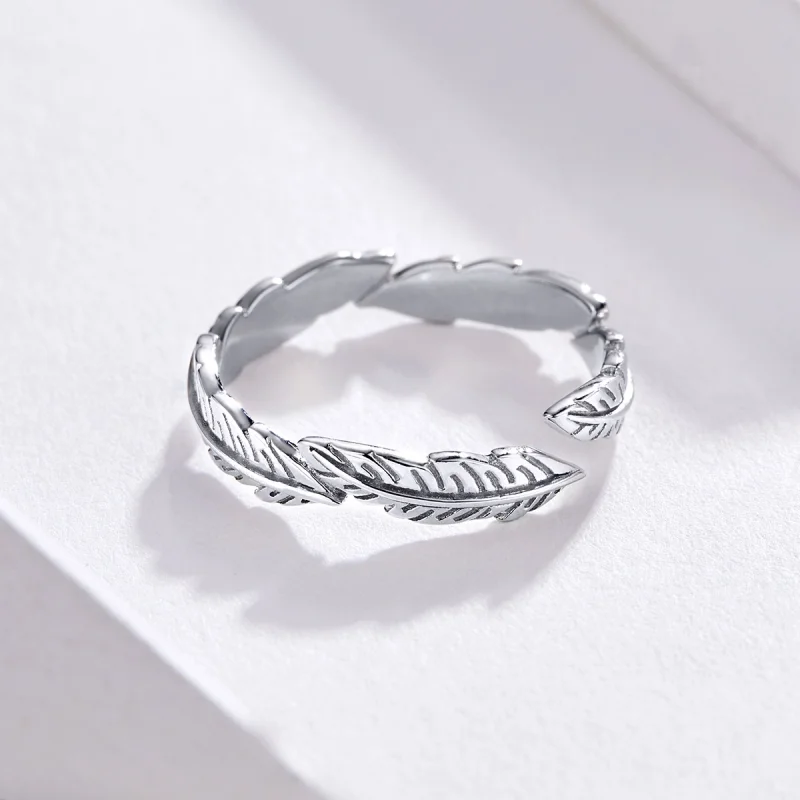 (image for) Pandora Style Silver Feather Open Ring - SCR517 - View 6
